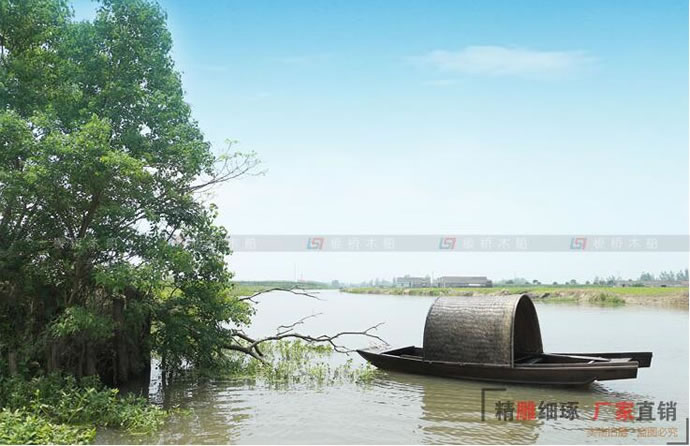 廠家直銷仿古做舊觀光旅游烏篷船 裝飾景觀手劃單蓬木船 小漁船